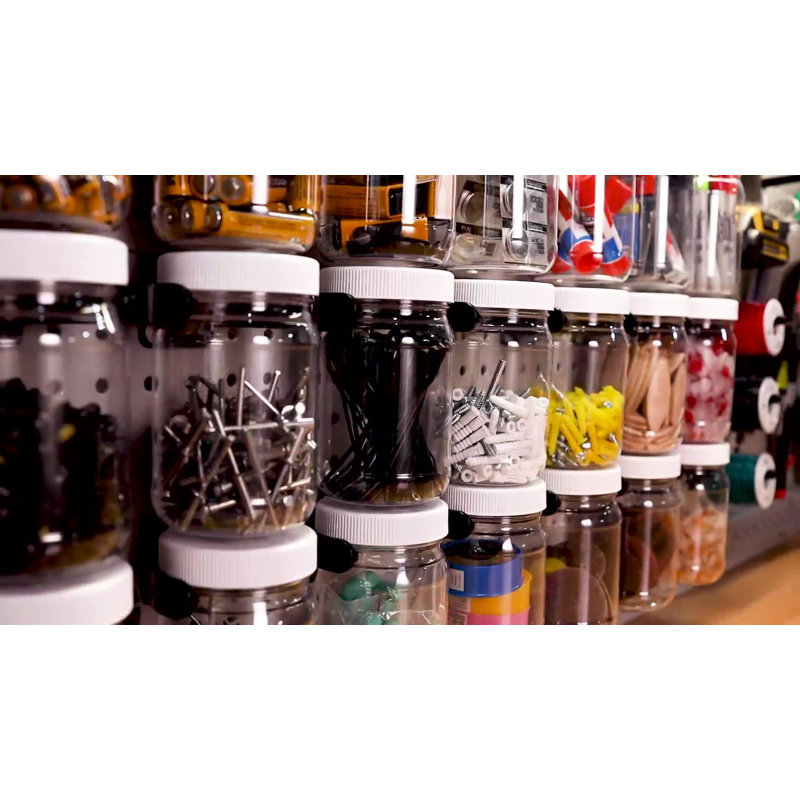 Wallwerx Pegboard Storage Container, 12 X 16oz Plastic Jars And Modular